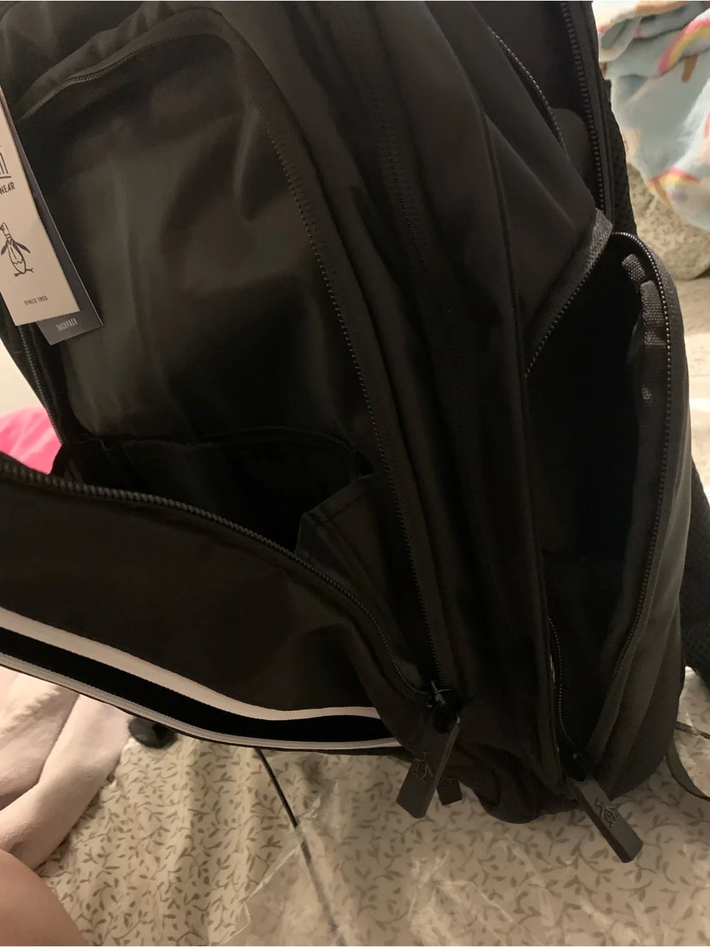 Original Penguin Black Backpack with White Zip Accent